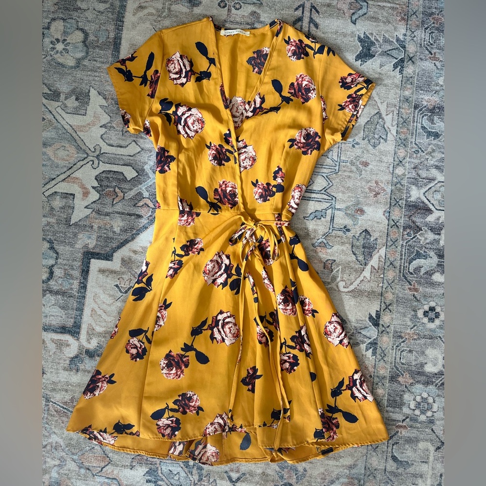 Honey Punch Marigold Floral Wrap Dress